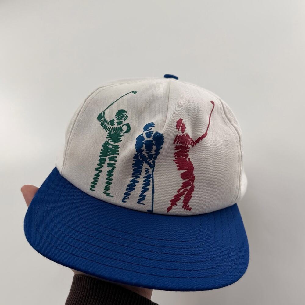 Vintage Golf Hat Men’s White Made in the USA 3 Golfers SnapBack One Size 90 1990